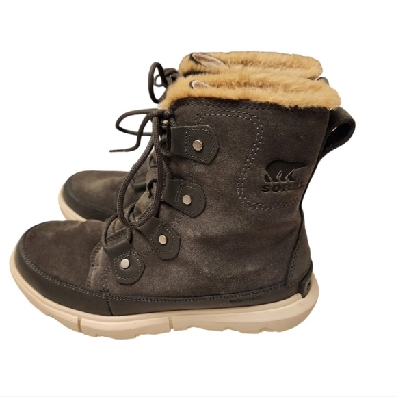 Sorel Explorer II Joan Gray Suede and Faux Fur Winter Boots - Picture 1 of 11